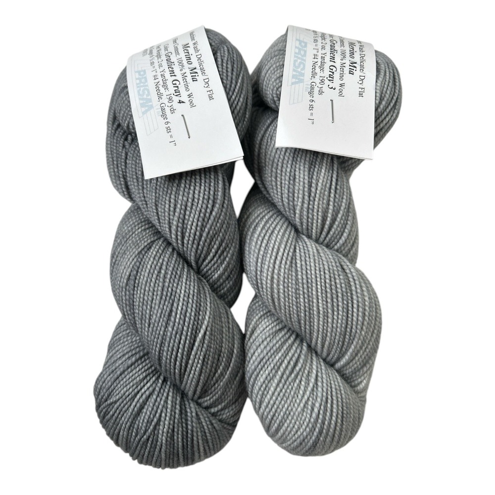 Prism Merino Mia Yarn 100% Merino Wool Gradient Gray Yard 190 x2 Yds - Lof of  2